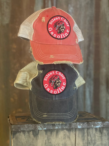 Silent Chief Gasoline Retro Baseball Cap- Distressed Red